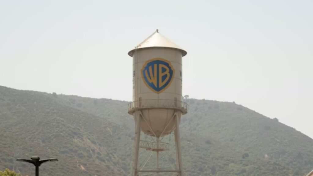 Warner Bros building with hill in background