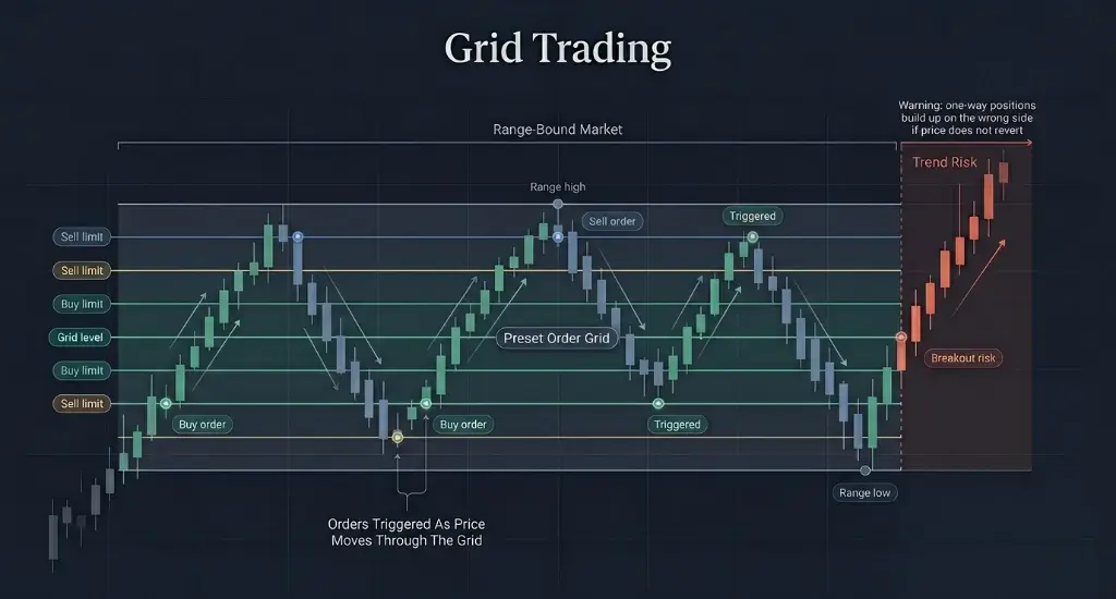 A graph showing how the grid trading strategy works for forex