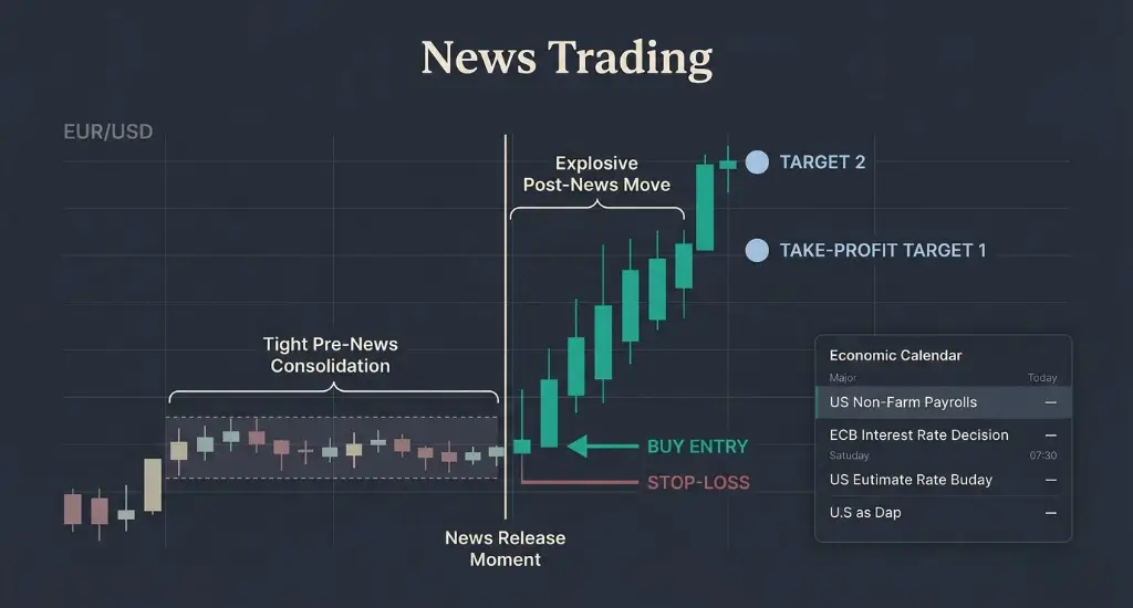 A graph showing how the news trading strategy works for forex