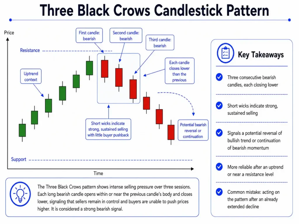 Three Black Crows Candlestick Pattern
