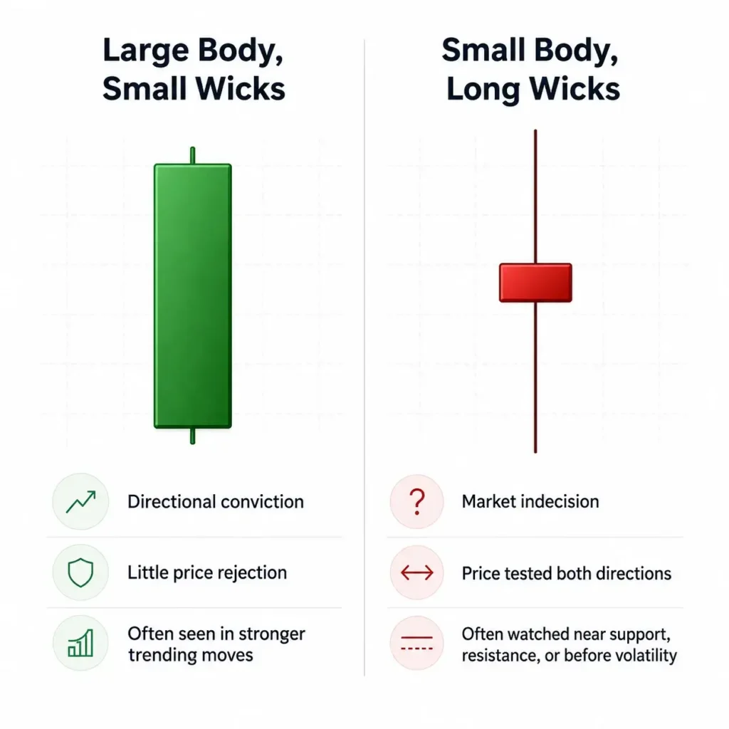 Comparison of candlestick with different body and wick sizes