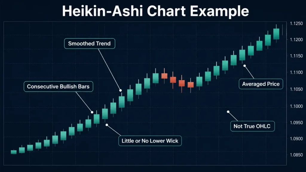 Heikin-Ashi chart example for EUR/USD Vantage Markets